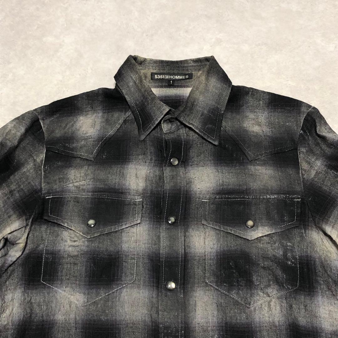 ナチュラルネイビー 5351 homme オンブレ シャドー チェック グランジ