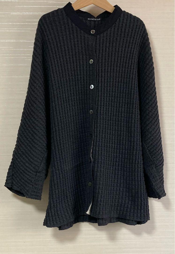 ミズイロインド mizuiroind ワッフルニットカーディガン ボタン付き