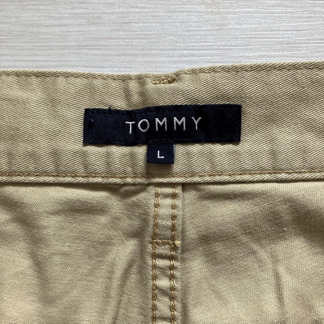 00s TOMMY Lサイズ ビッグロゴペイント バギーデニムショート
