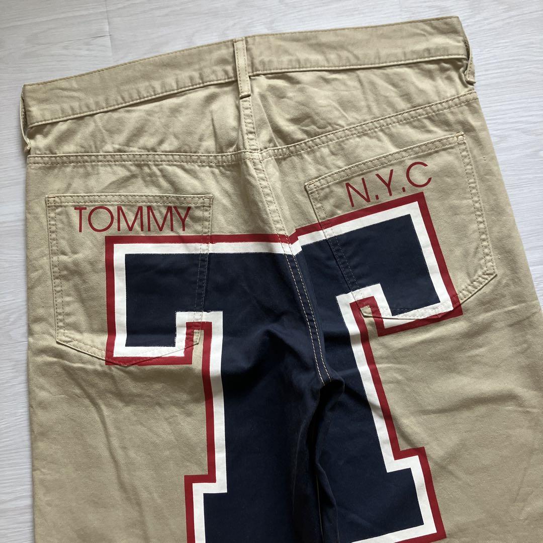 00s TOMMY Lサイズ ビッグロゴペイント バギーデニムショート