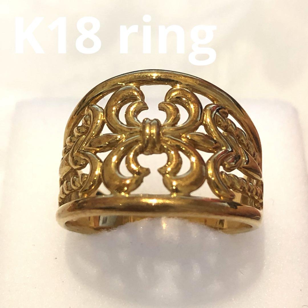 楽天市場】リング 透かしデザイン アンティーク調 K18 K18 18金