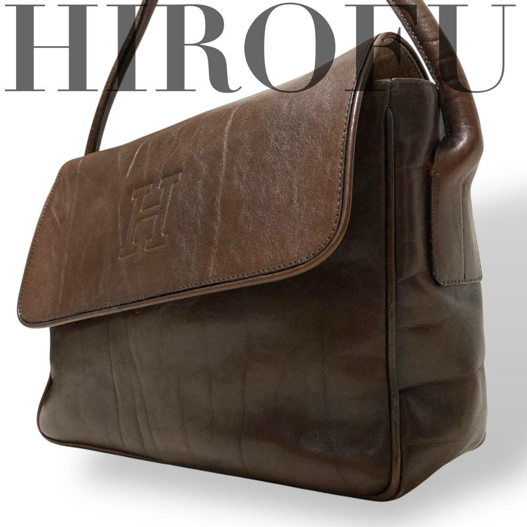 【美品】HIROFU ヒロフ バケツショルダー ブラウン レザー ワンショルダー 美品】ヒロフ ワンショルダーバッグ オールレザー ブラウン ロゴ