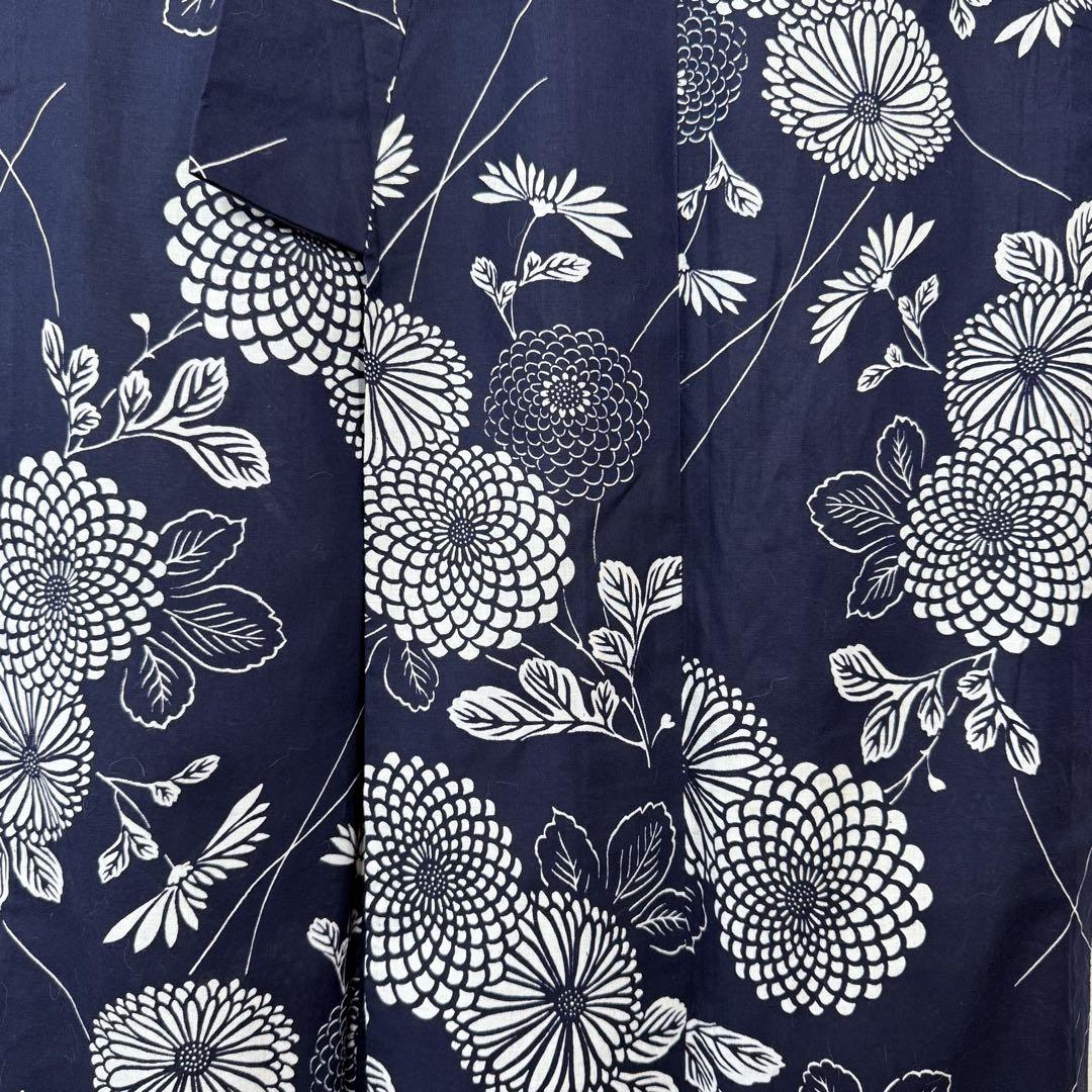 超美品　コーマ　本染　浴衣 着物　夏物　164cm トール　紺　白　菊の花