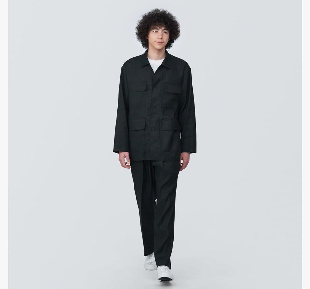 無印　ヘンプ混シャツジャケット　MUJI ブラック
