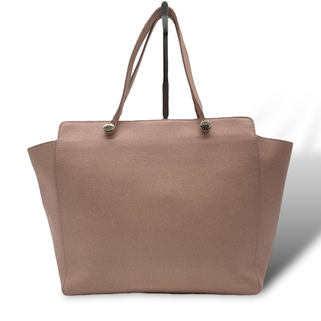 美品 FURLA 2107 トートバッグ ロゴプレート A4可 フルラ ピンク