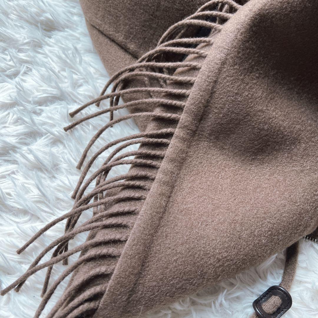美品 HERMESエルメス カシミヤレザー ロング フリンジ コート ブラウン 美品 HERMESエルメス カシミヤレザー ロング フリンジ コート ブラウン