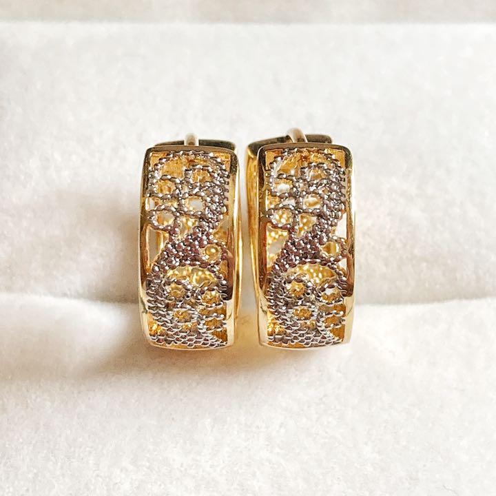 Y194【ハワイ産】フープピアス ハワイアンジュエリー プラチナ 18金 k18 Y194【ハワイ産】フープピアス ハワイアンジュエリー プラチナ 18金 k18