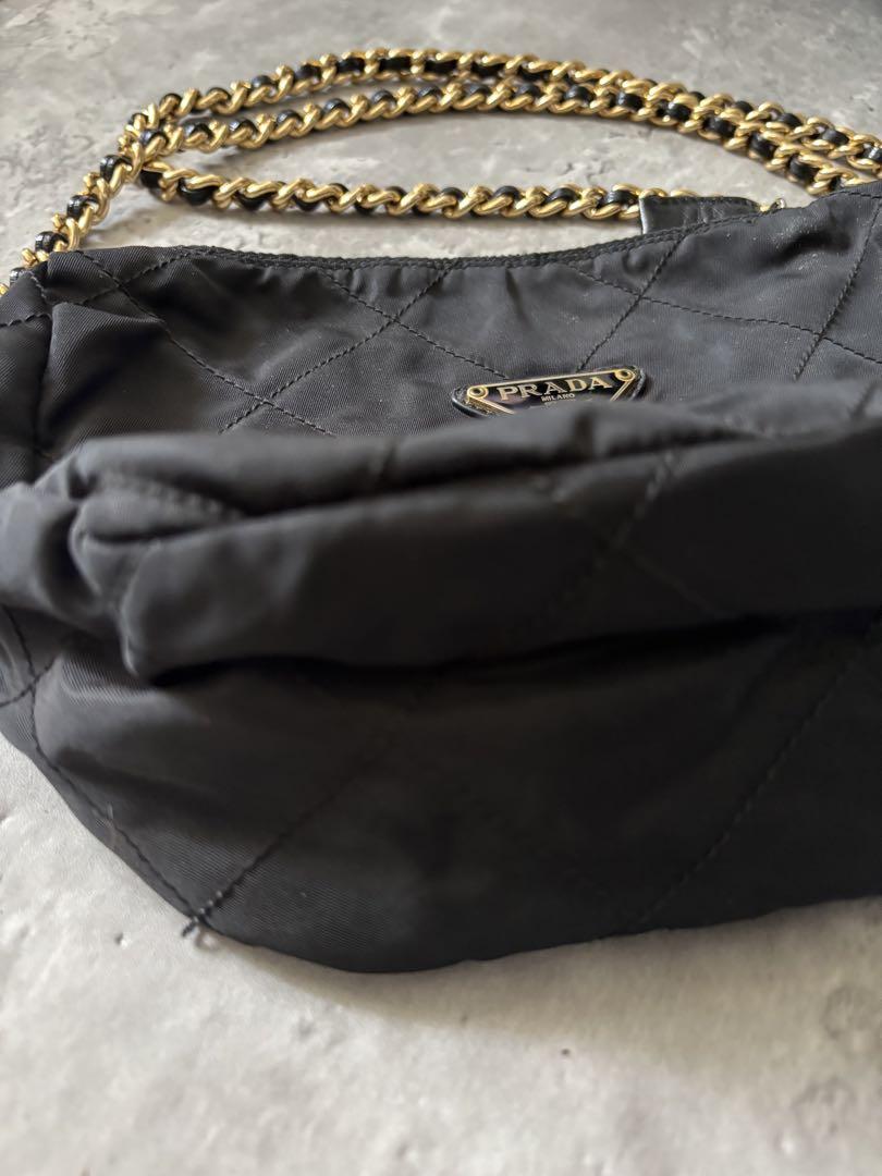 美品 PRADA ボストンバッグ ゴールドチェーン キルティング