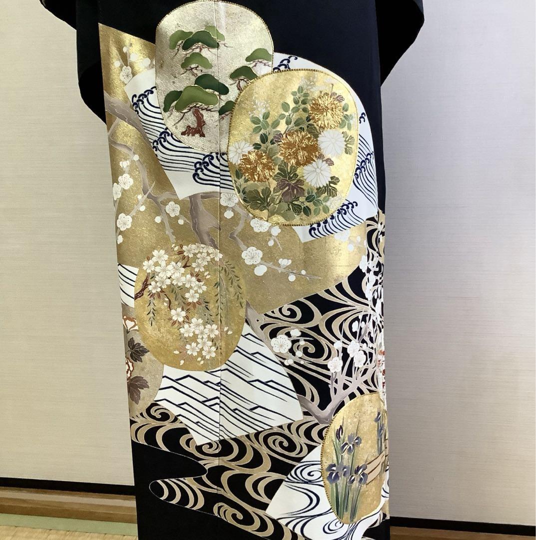 正絹黒留袖 駒刺繍 金彩 ④ ( 訪問着、紬、袋帯なども出品) 着物