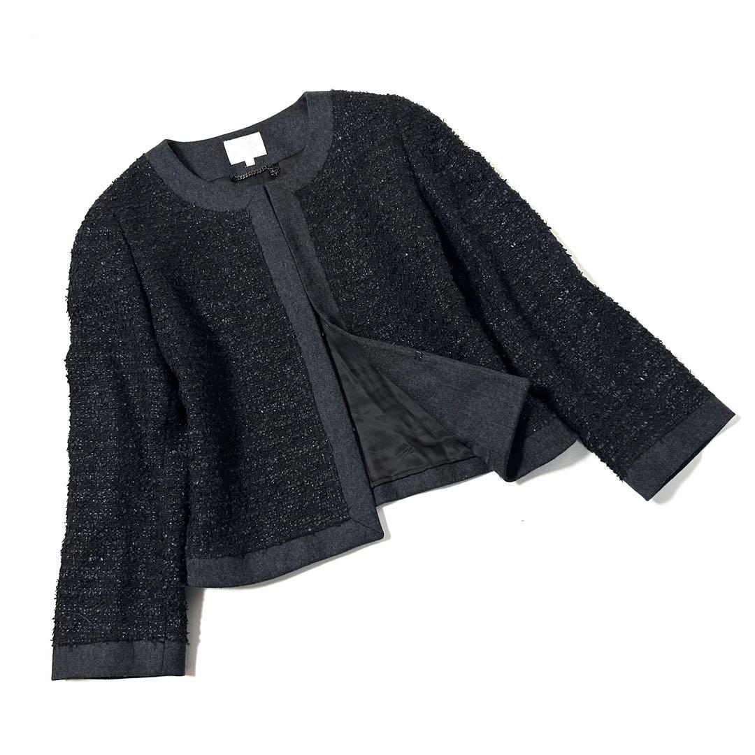【美品】 ジユウク　ノーカラー　ツイードジャケット　LINTON　日本製　40