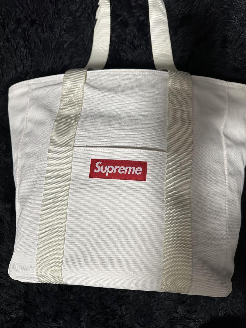 素敵でユニークな Supreme トートバッグ 【未使用長期保管劣化あり キャンバス 白 バッグ