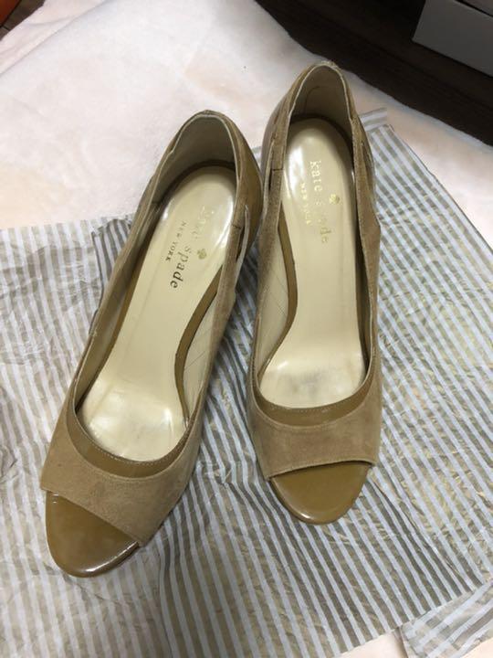 ケイトスペード キャメル オープントゥ パンプス 大特価