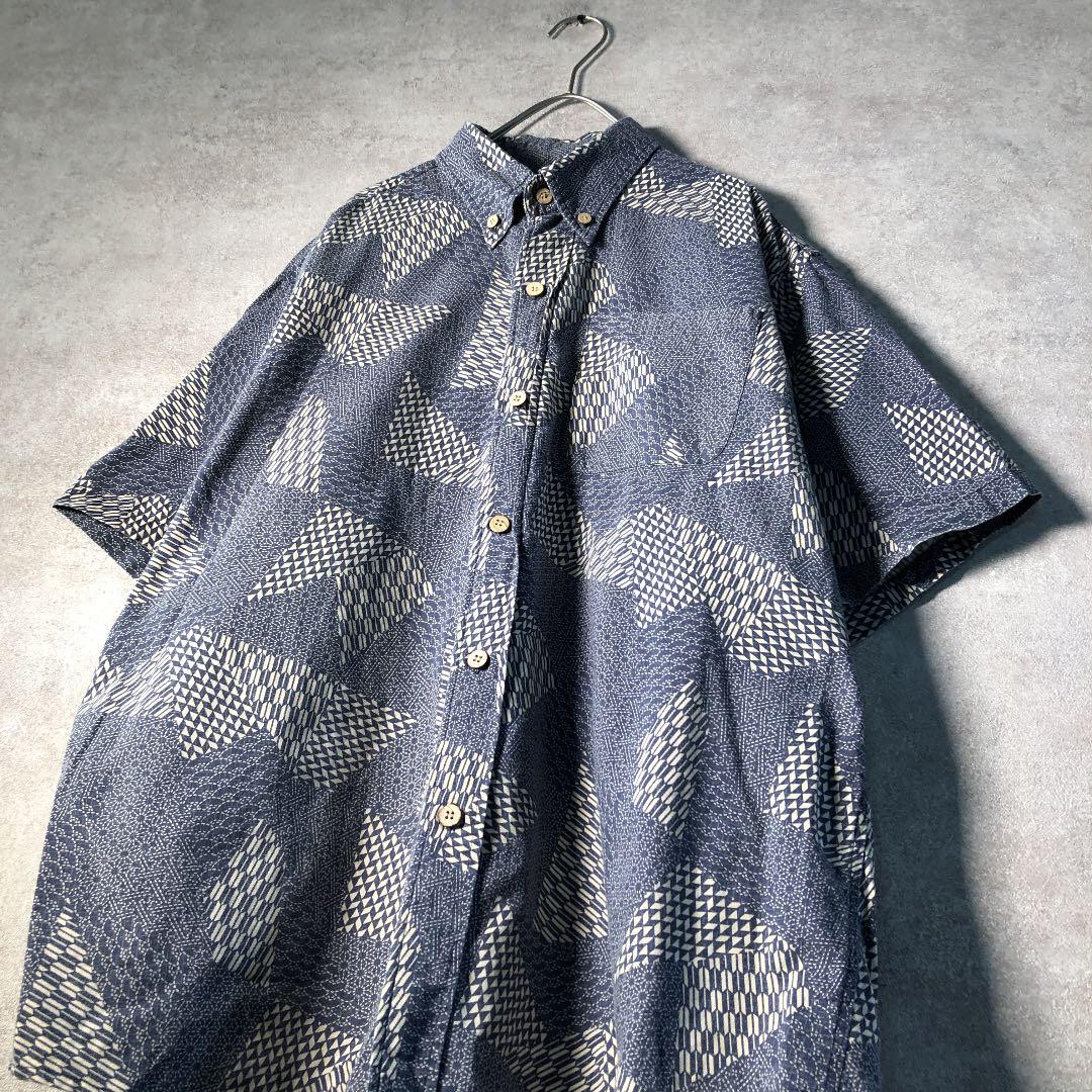 【ヴィンテージ】和柄デザイン ボタンダウンシャツ 半袖 古着 used SM28 【ヴィンテージ】和柄デザイン ボタンダウンシャツ 半袖 古着 used SM28