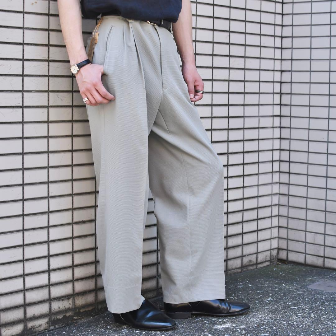 古着 デザイン スラックス アイボリー タックパンツ ワイドパンツXL(LL)・VINTAGE MEDICALDB_JP
