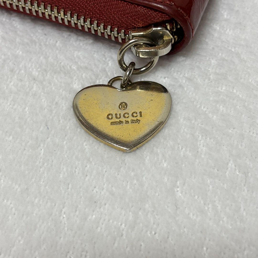 美品　GUCCI　長財布　ファスナー　レザー　エナメル　ハート　マイクロシマ