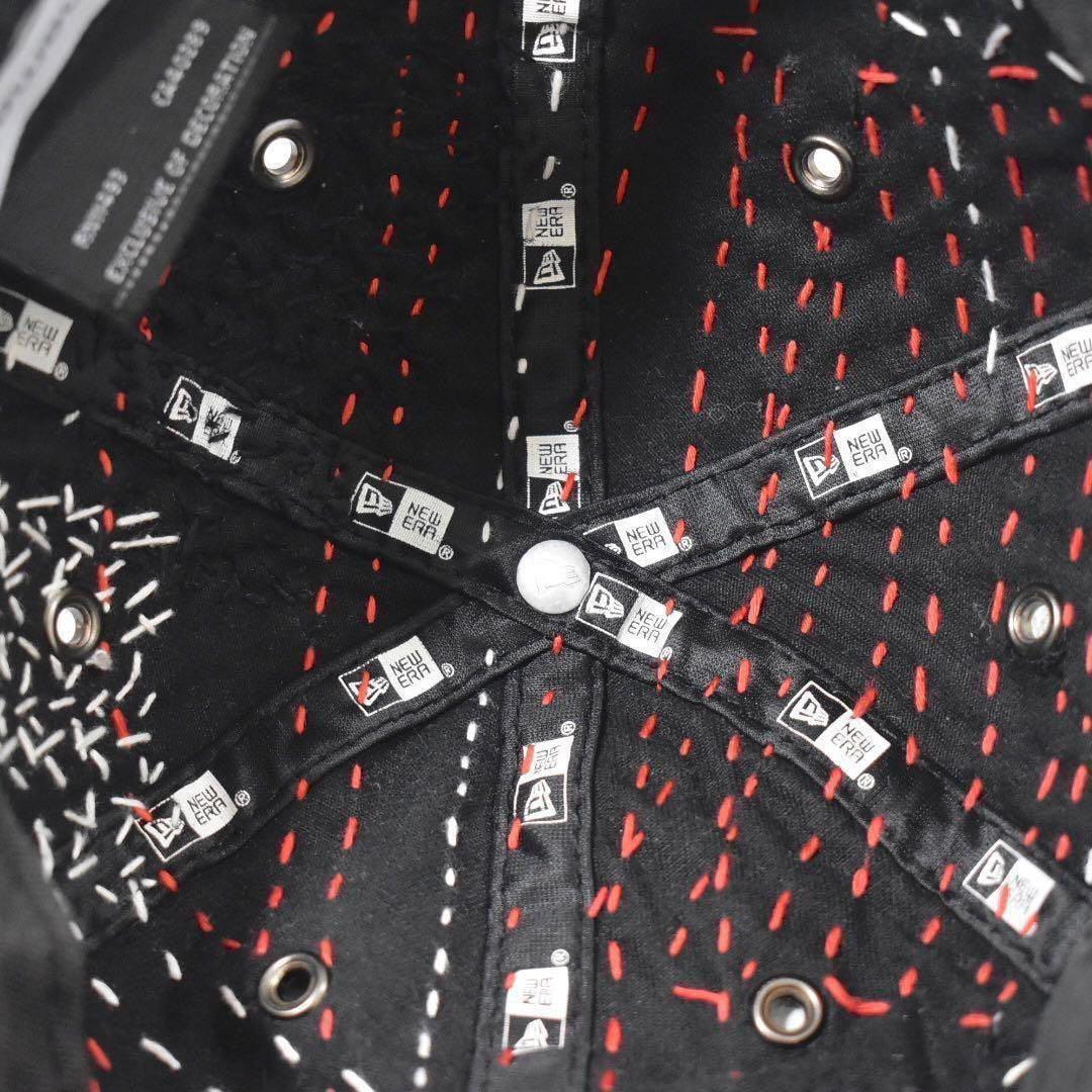 一点物 NEW ERAカスタム 刺し子 サンダー キャップ 白黒 クロススタッズ 一点物 NEW ERAカスタム 刺し子 サンダー キャップ 白黒 クロススタッズ