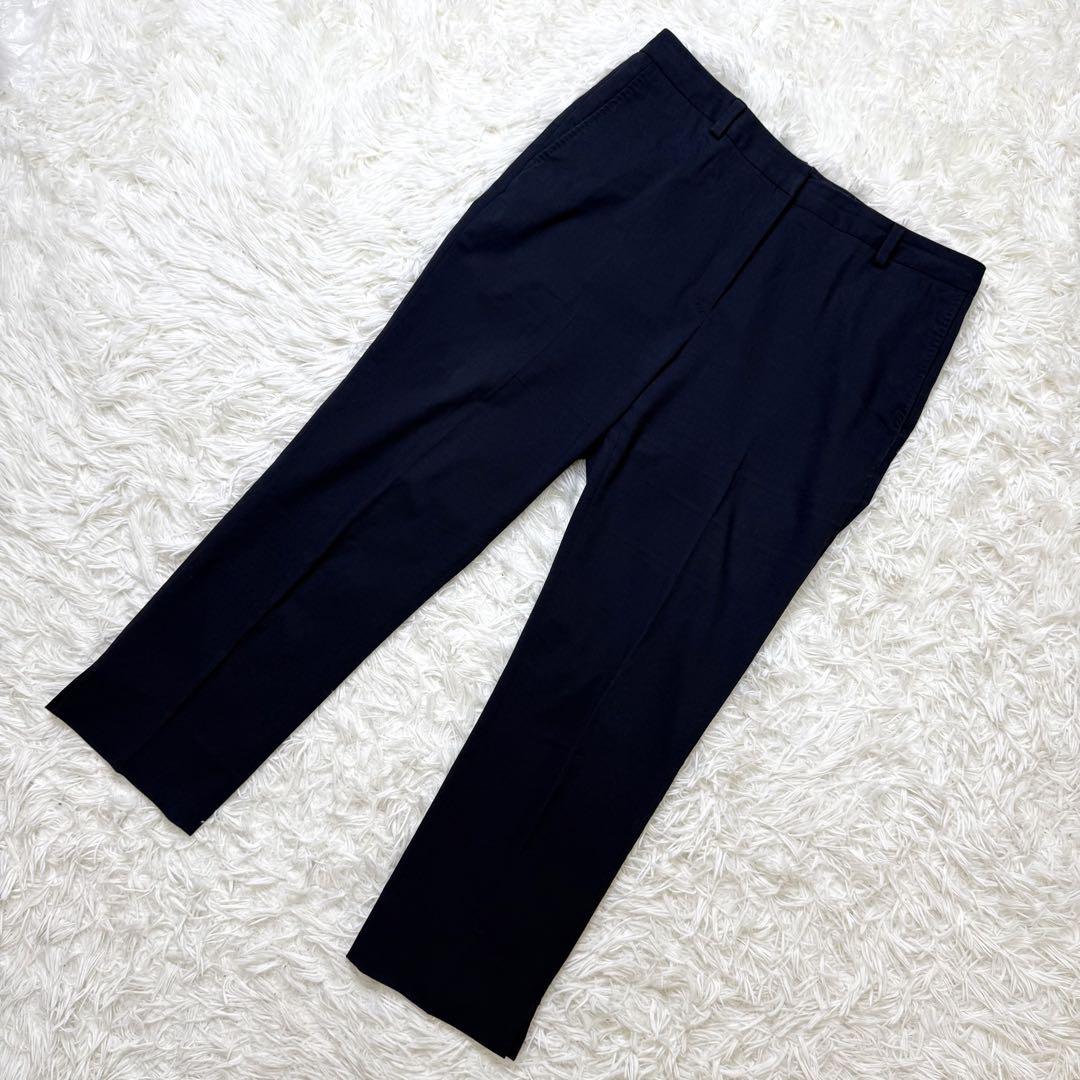 【麻混 洗える ストレッチ】INCOTEX クロップドパンツ 40 ネイビー