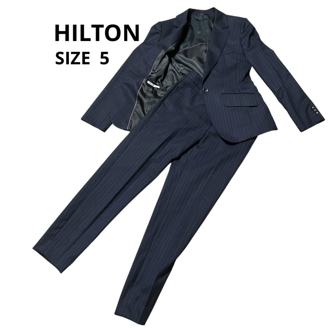 HILTON ネイビー ストライプ ビジネススーツ パンツ上下セットSIZE 5