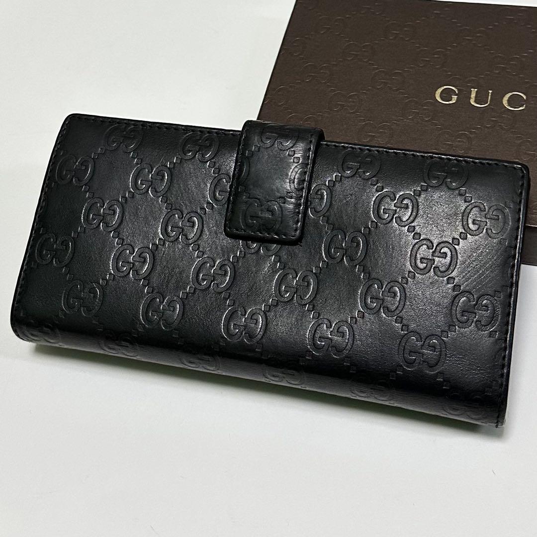 GUCCI グッチ　長財布　インターロッキング　シマライン　GG ブラック
