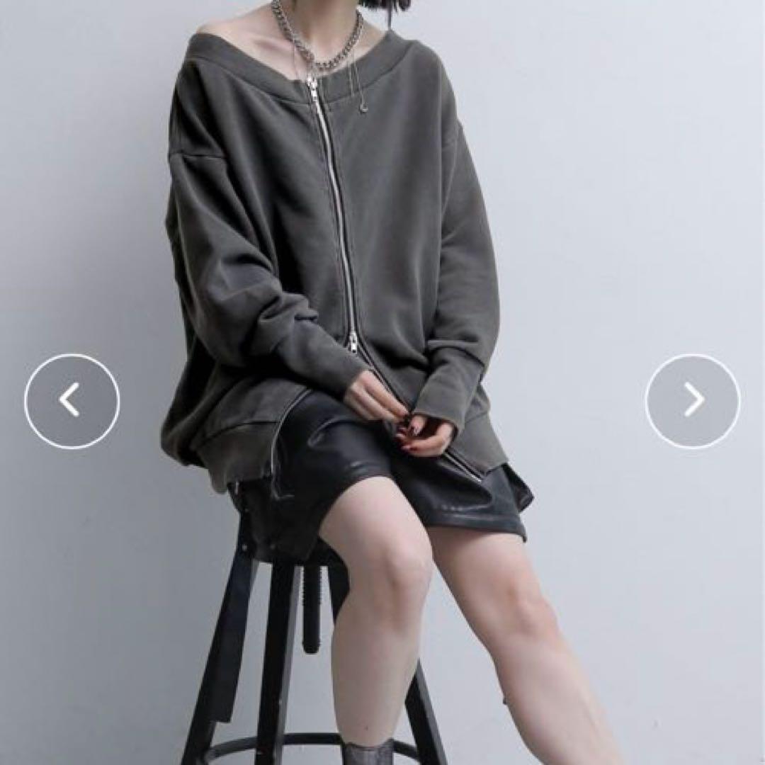 HARE ハレ オフショルダー ダークグレー ジップアップスウェット