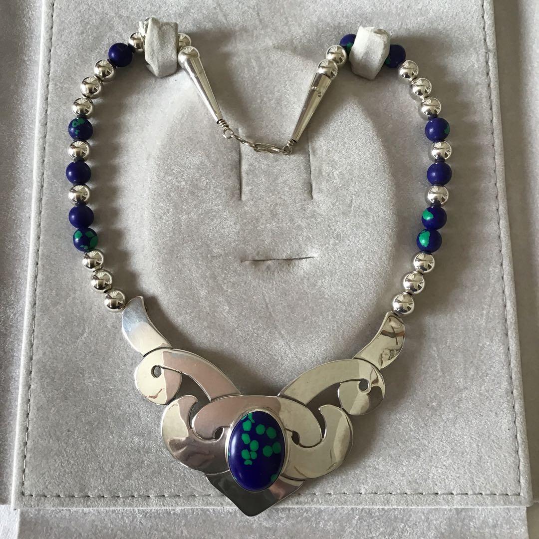 アンティーク青と緑のシルバー ネックレス天然石 シルバー マ29傷や汚れあり