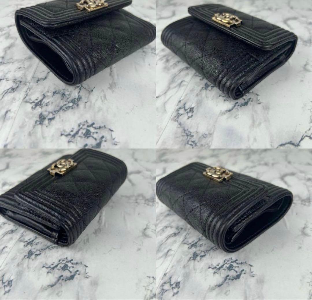 極美品 CHANEL ボーイシャネル マトラッセ キャビアスキン 三つ折り財布 極美品 CHANEL ボーイシャネル マトラッセ キャビアスキン 三つ折り財布