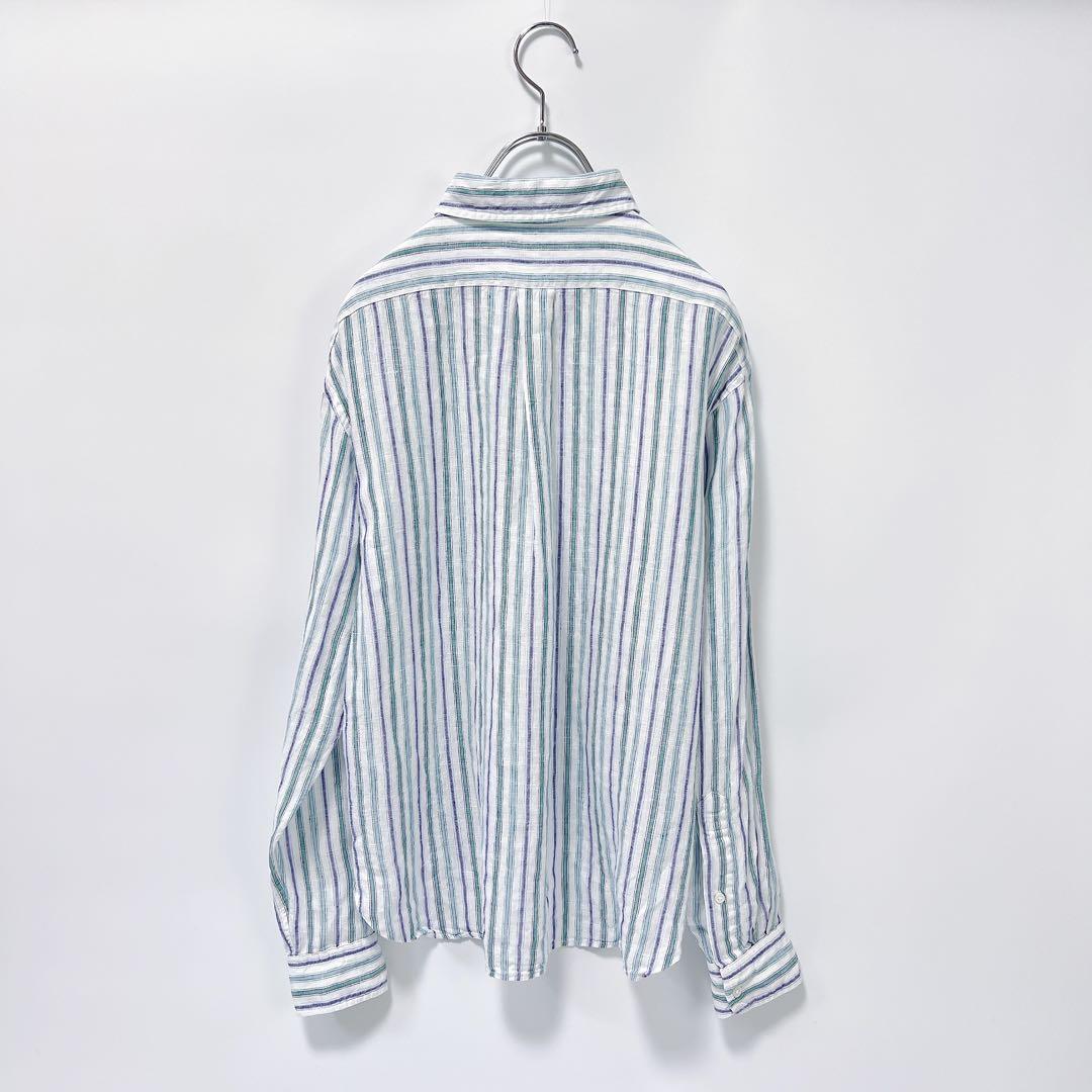 ポロラルフローレン リネンシャツ XS ストライプ 刺繍 麻100%