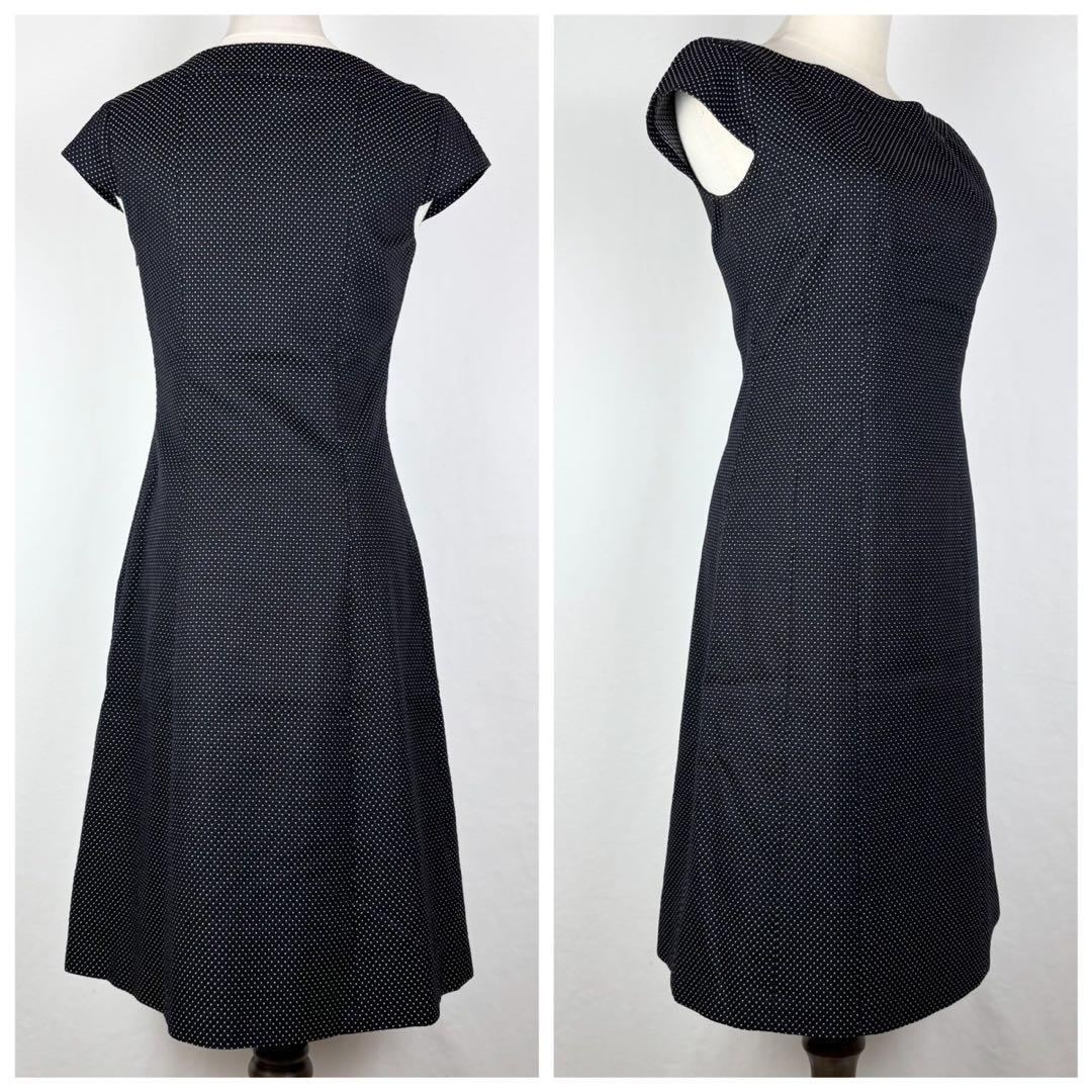 【ロペ】9AT 紺 ドット柄 ワンピース 半袖 コットン生地 春夏 おしゃれ着