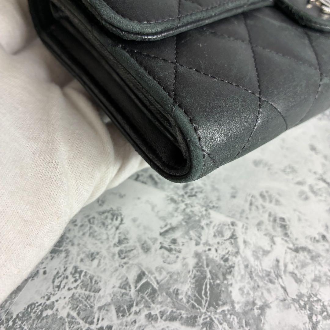 ✨CHANEL✨　シャネル　長財布　フラップ　ラムスキン　マトラッセ　ブラック