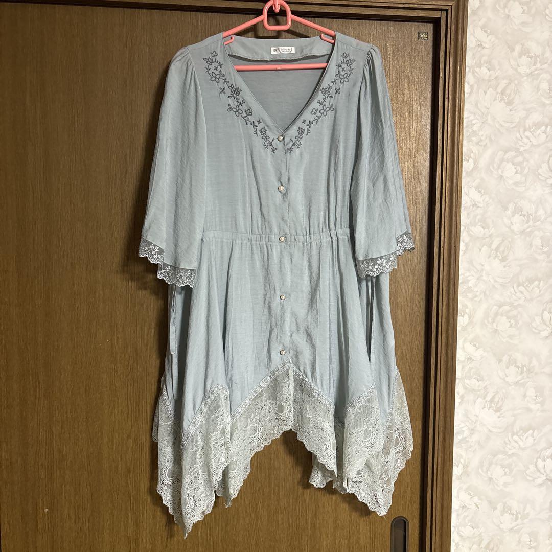 axes 刺繍付き五分袖 レース チュニック ライトブルー - メルカリ