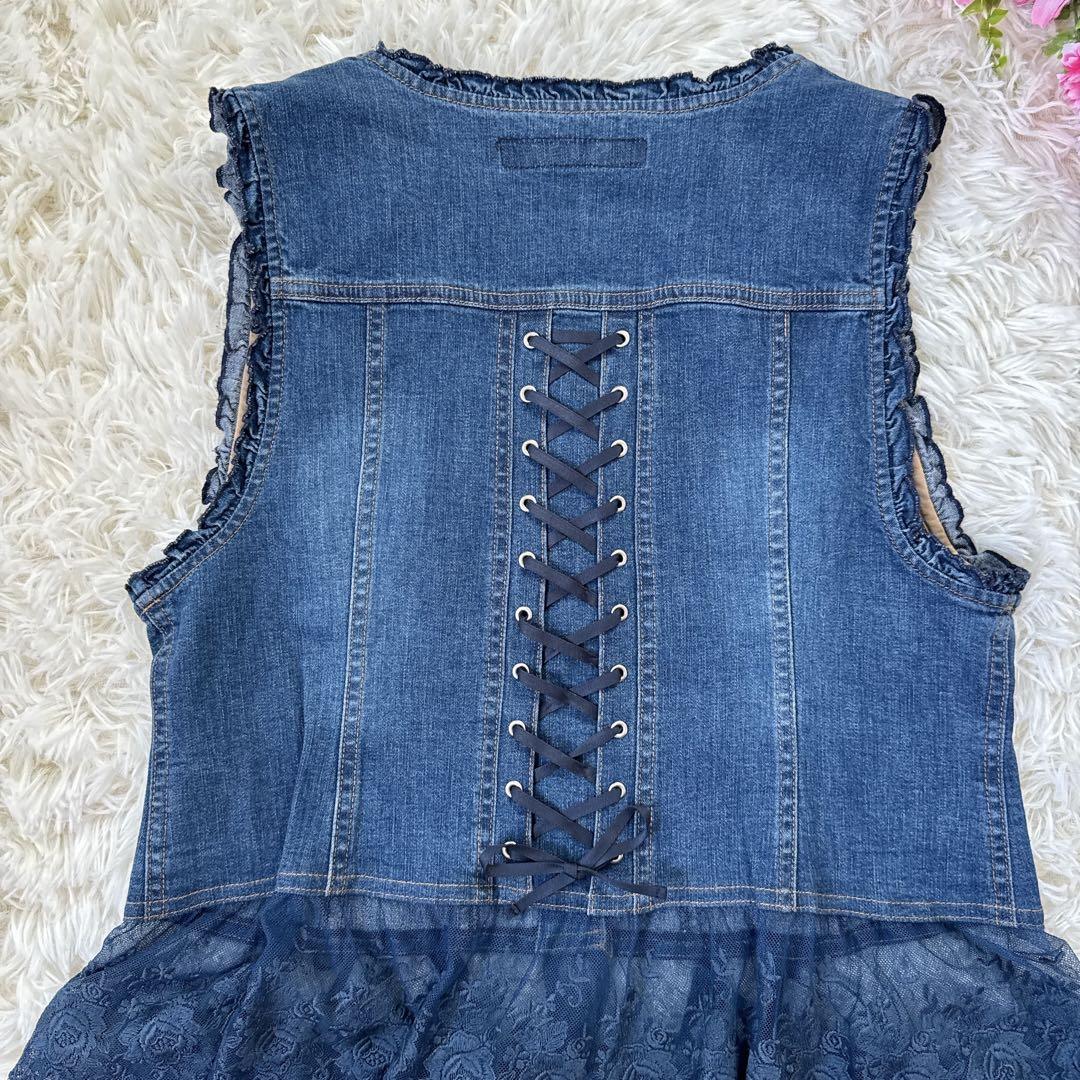 PINK HOUSE ピンクハウス バラ 刺繍 デニムベスト Lサイズ