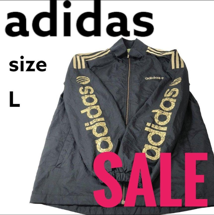 adidas アディダス 金刺繍ロゴ ナイロンジャンパー黒金ロゴ