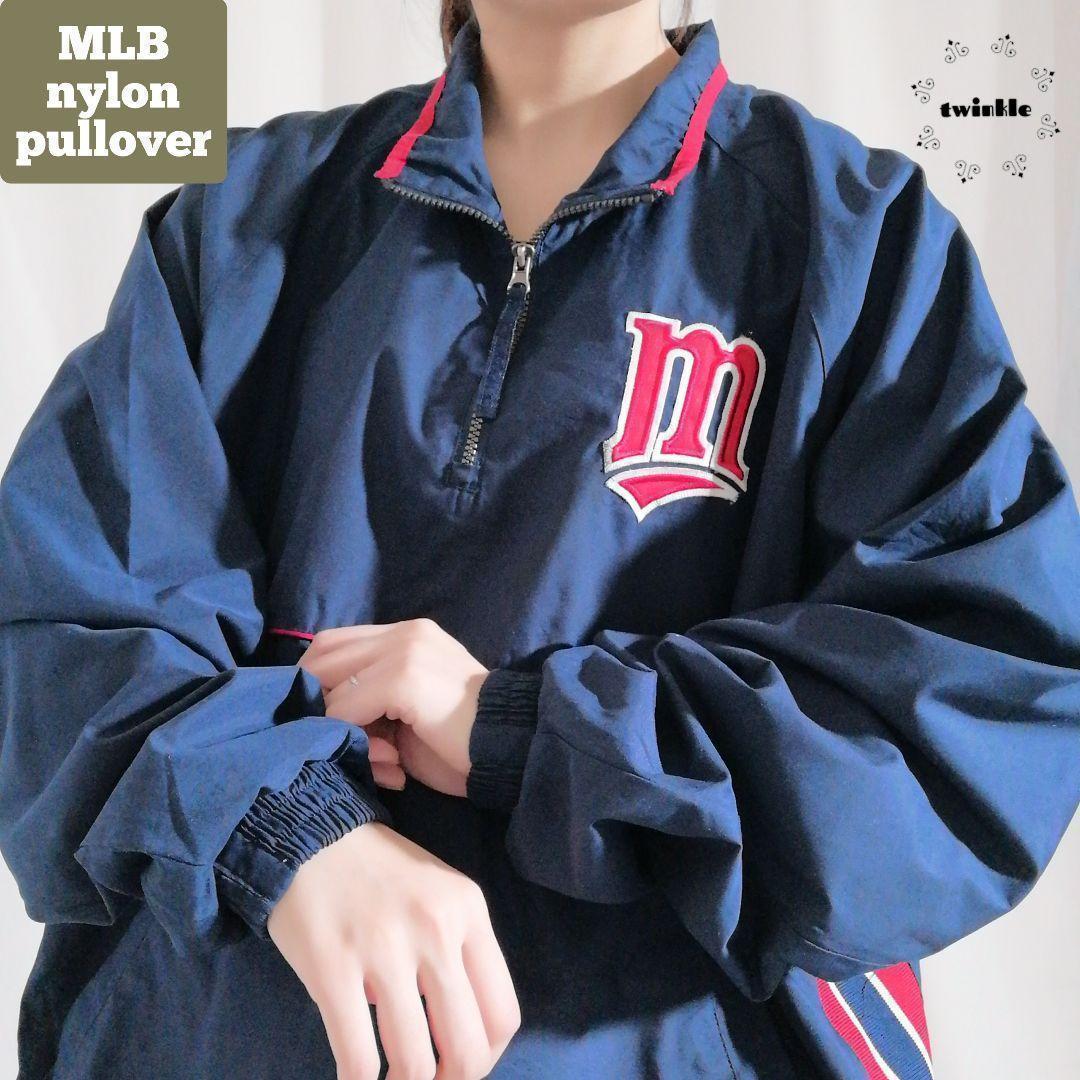 MLB ミネソタツインズ 刺繍 ナイロンジャケット プルオーバー ピステ 古着
