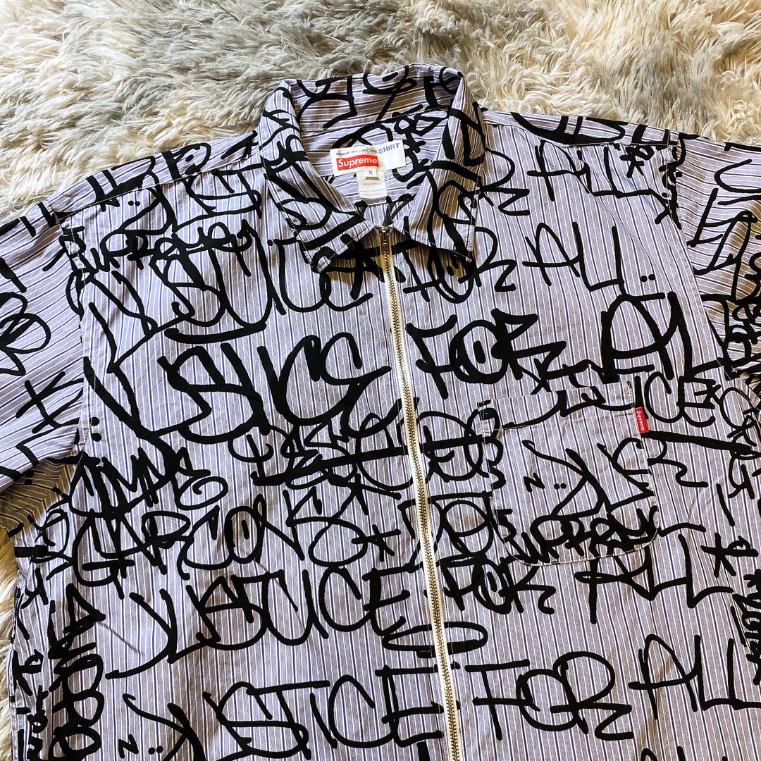 supreme x コムデギャルソンシャツ　半袖ストライプシャツ XL