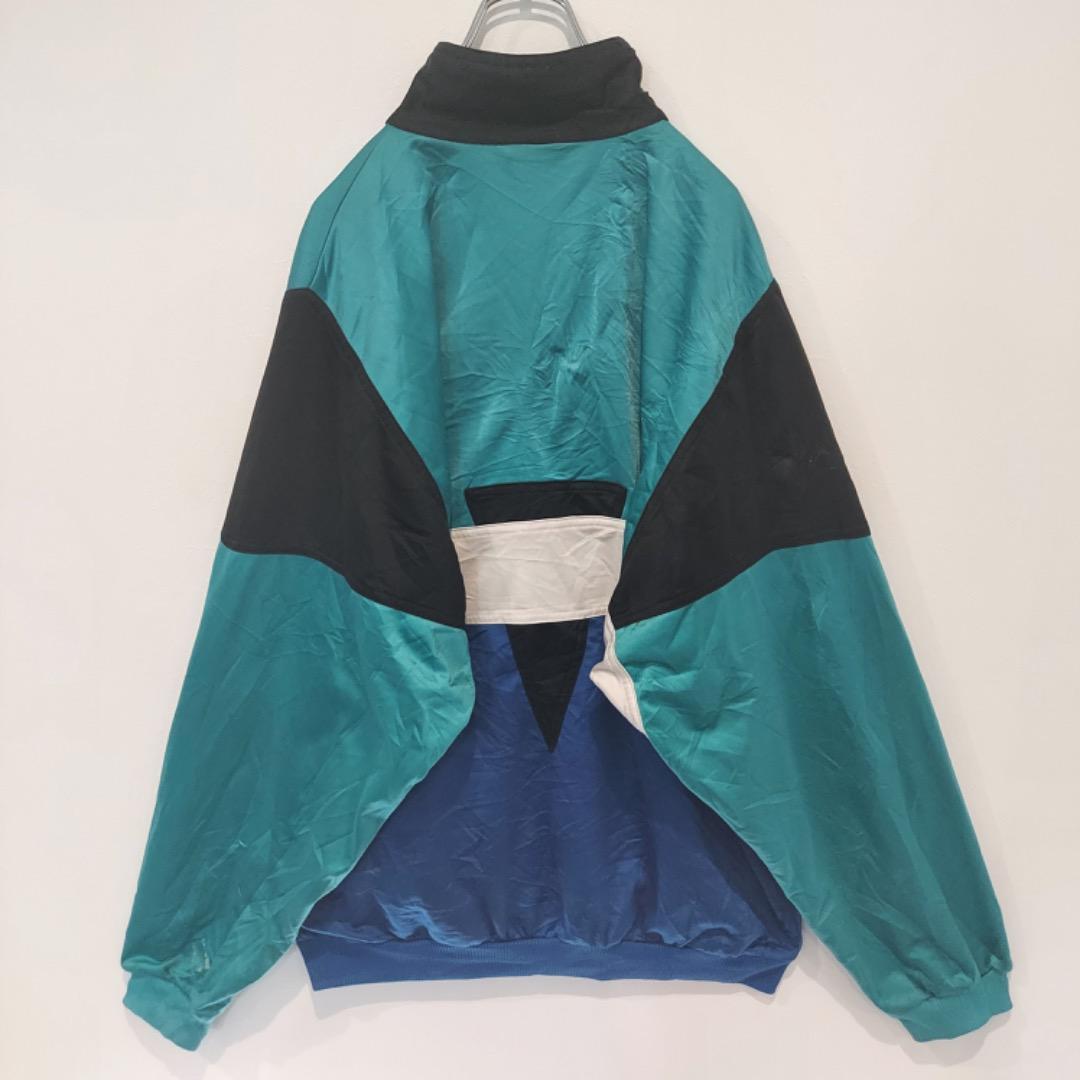 本物の トラックジャケット アディダス adidas 80s 刺繍 青 黒 緑 M トップス