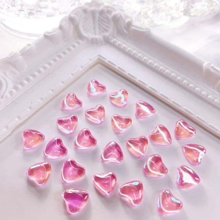 ネイルパーツ うるうるハート ピンク 6pcs