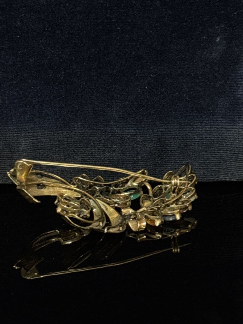 アンティーク 金無垢 18金 18K 刻印 色石付 ブローチ 約7.3g