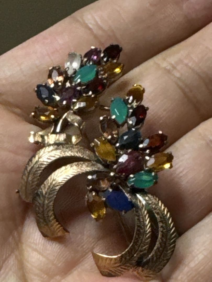 アンティーク 金無垢 18金 18K 刻印 色石付 ブローチ 約7.3g