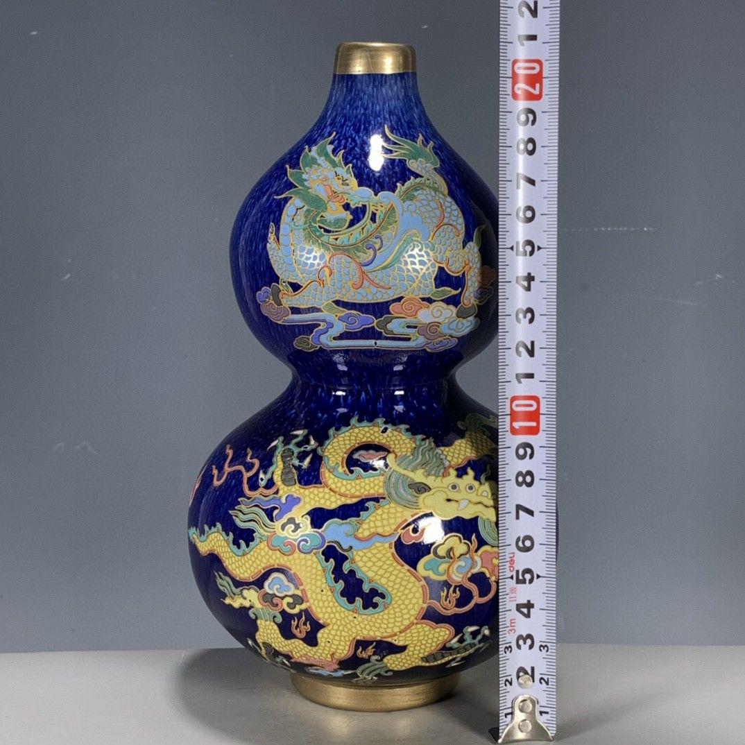 霽藍窯変鈞磁器蒔金夜光竜紋瓢瓶 工芸品 美術品 置物 - メルカリ