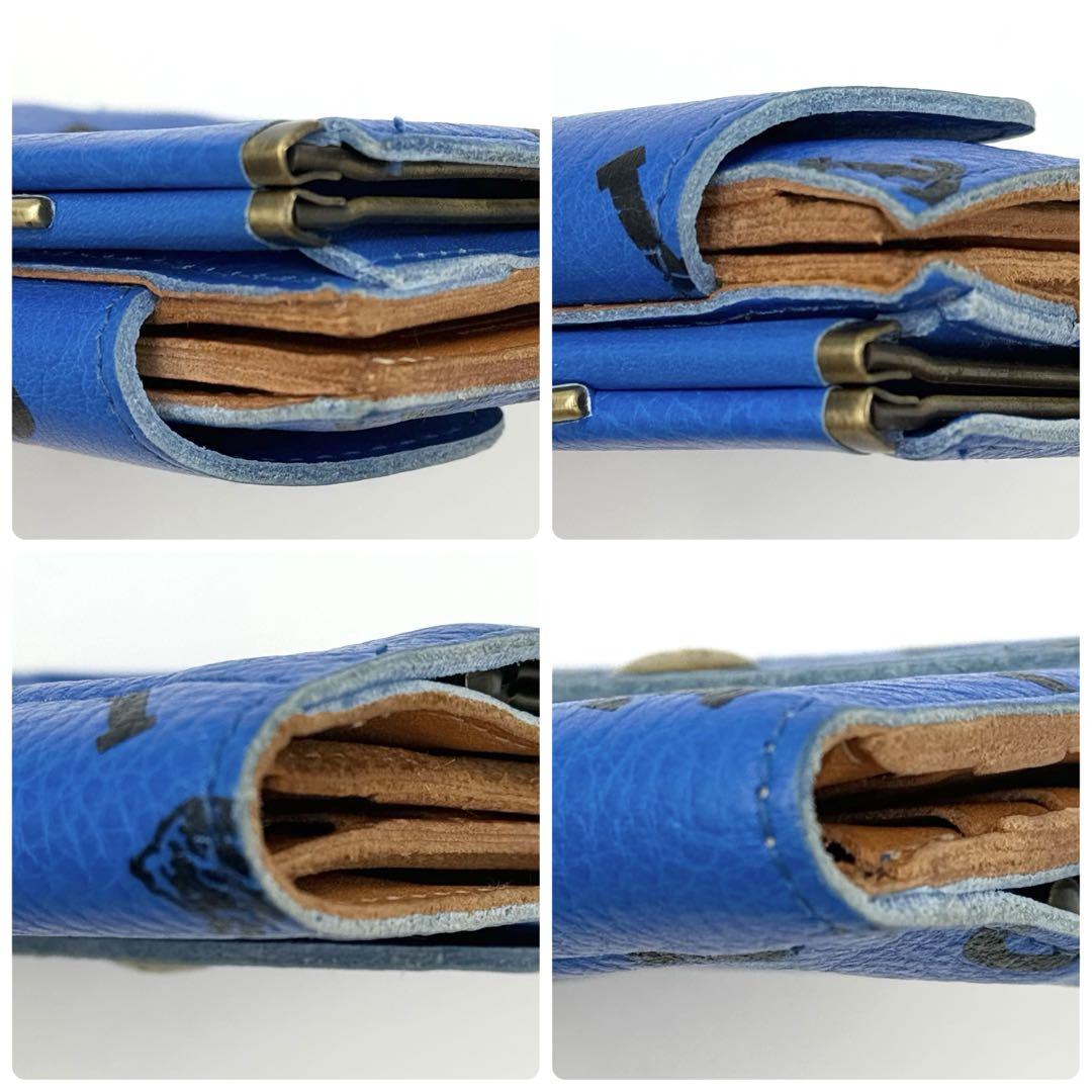 希少 極美品 イルビゾンテ 日本限定デザイン 二つ折り財布 がま口 青 レザー