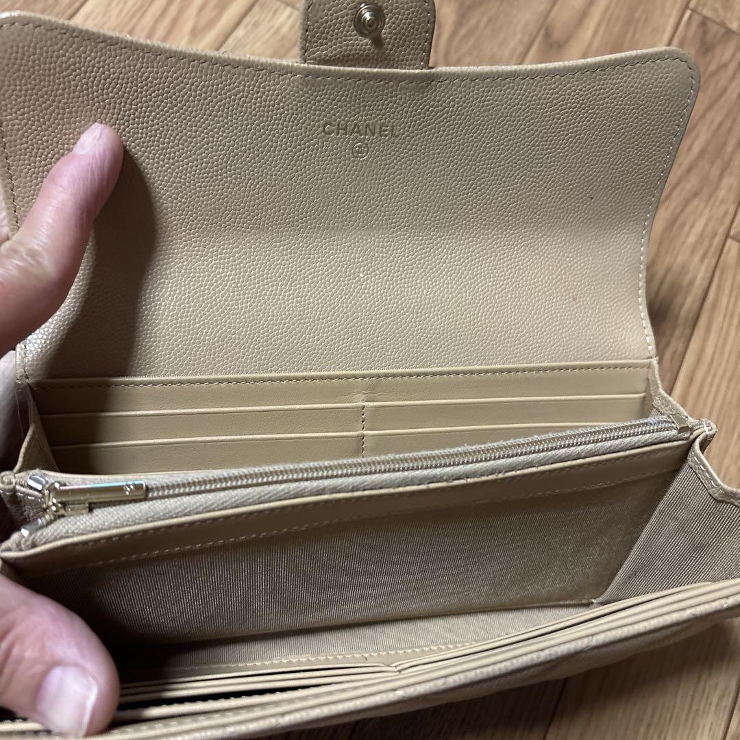 美品CHANELキャビアスキンベージュ 長財布財布