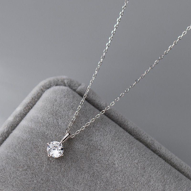 151N【一粒ダイヤ】ネックレス　4爪　5ミリ　上品　S925　プラチナコート