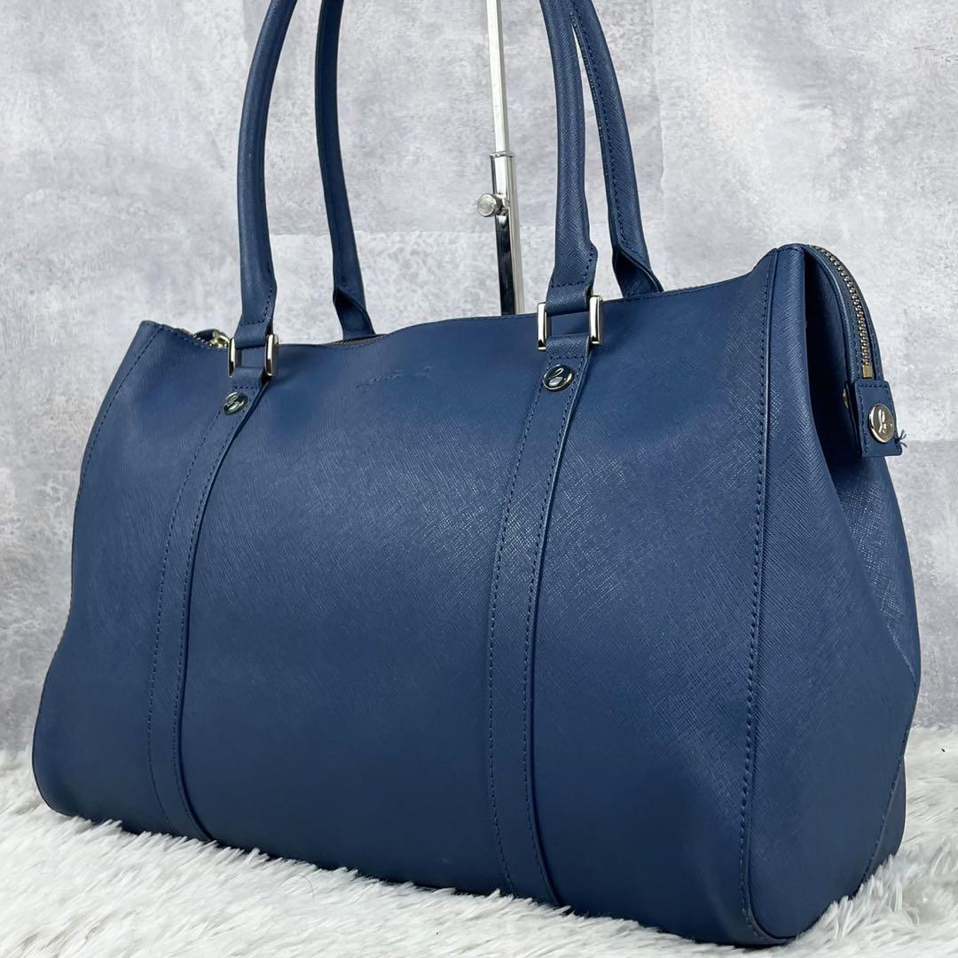 美品 アニエスベー レザー トートバッグ トートバッグ B金具 肩掛け ネイビー