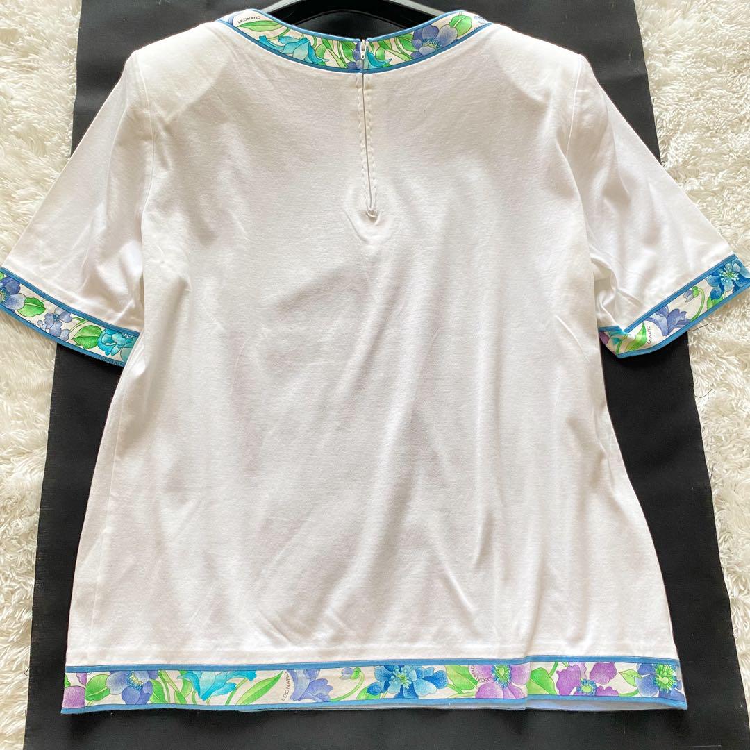 安価 レオナール カットソー Tシャツ 半袖 トリム 花柄 総柄 ホワイト トップス