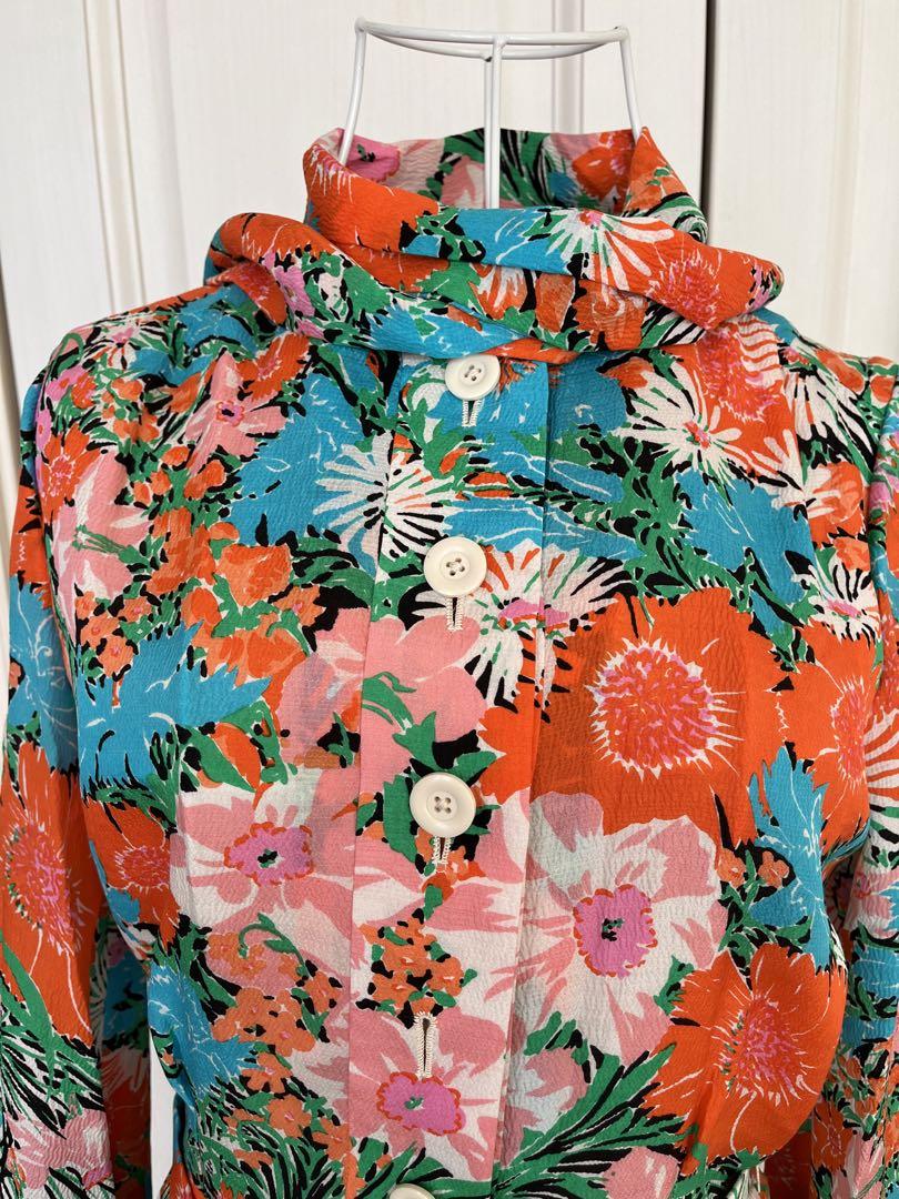 合馬です！LANVIN 稀少品　シルク高級　花柄ロングドレス リボン付き