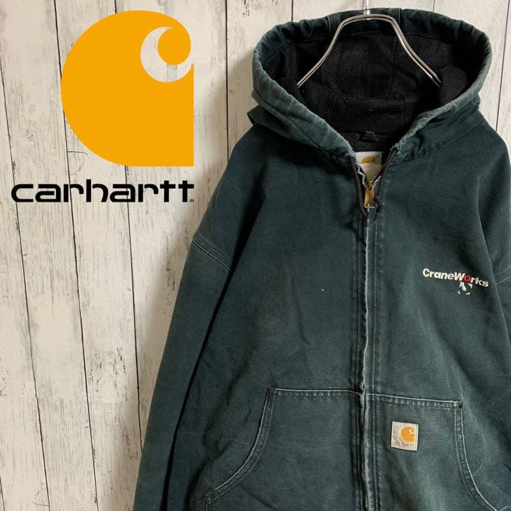 レア カーハート レザーアクティブジャケットパーカー ワッペンロゴ