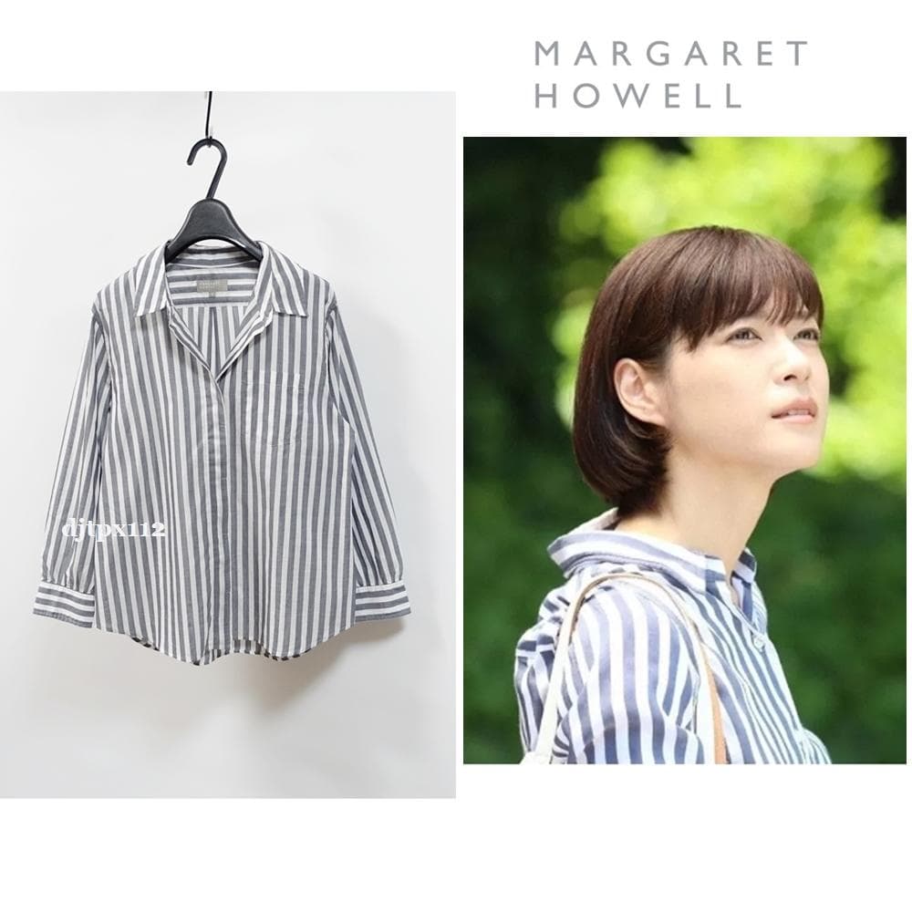 カタログ掲載*マーガレットハウエル*定番ストライプ柄ブラウス*サイズ