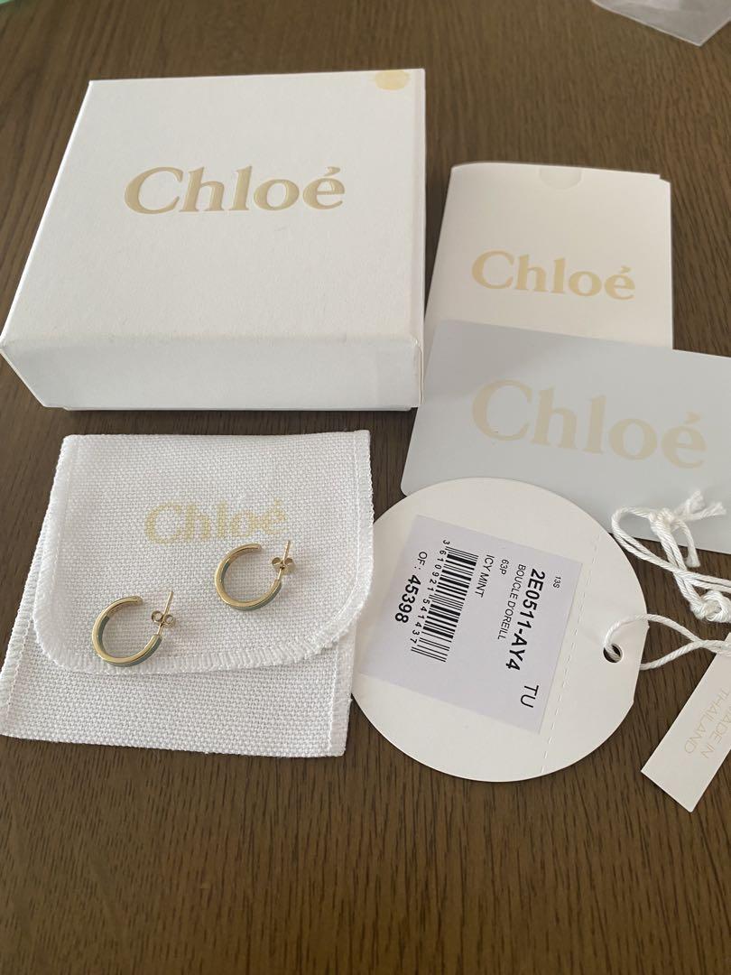 Chloé ゴールド グリーン フープピアス
