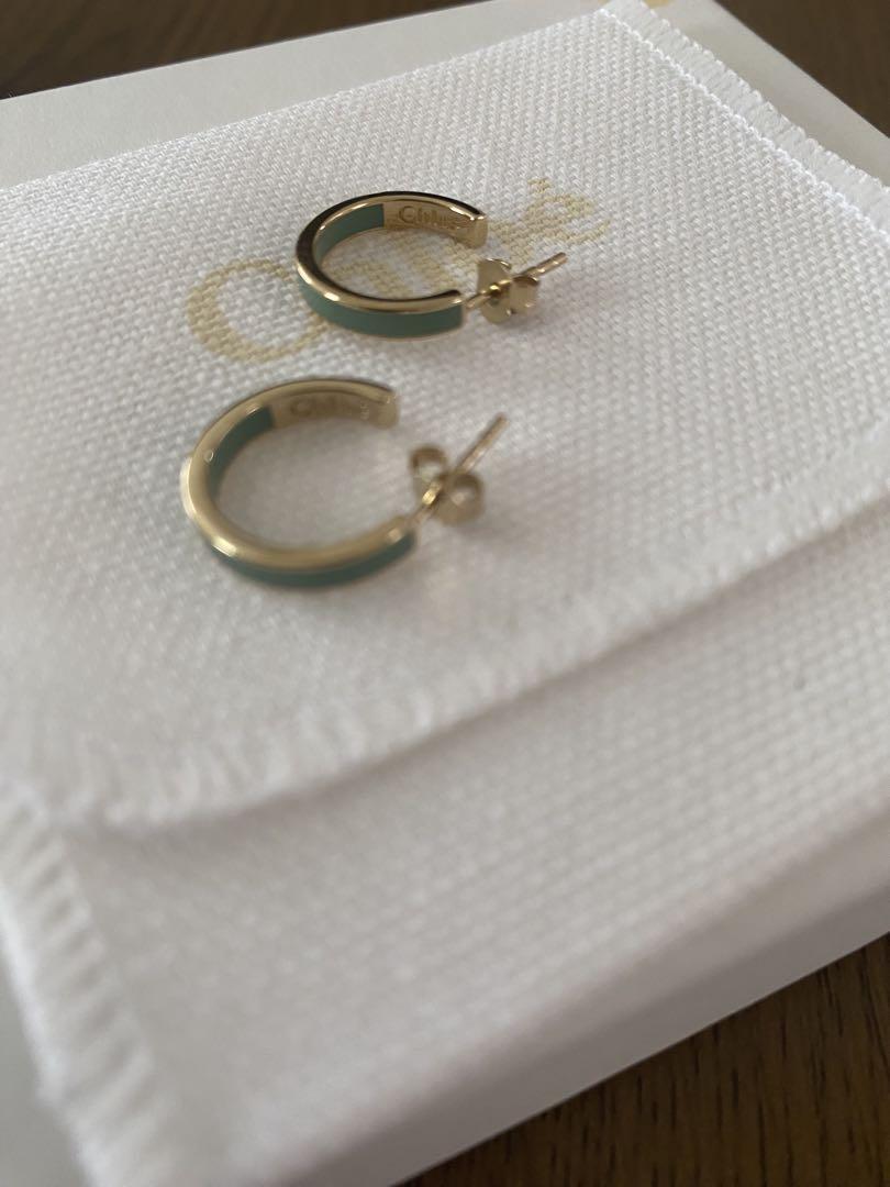 Chloé ゴールド グリーン フープピアス