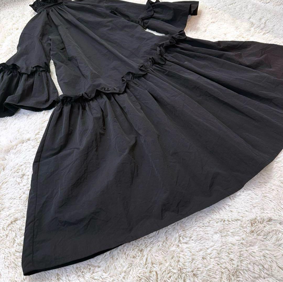 美品 perna ペルナ スタンドカラー フリル袖 マキシ丈 ワンピース 長袖